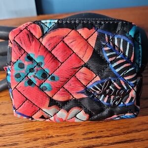 Lug Quilted Floral Mini Pill Coin Purse Black and Red